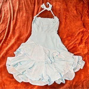 Saints + Secrets Aqua Halter Ruffle Mini Dress
